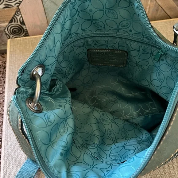 Fossil Green Crossbody Bag with Silver Accents - Picture 5 of 9